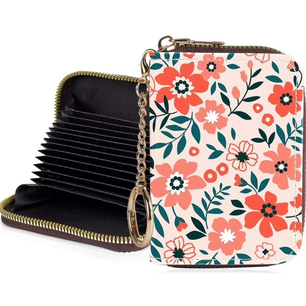 Floral Zipper Wallet with Keychain